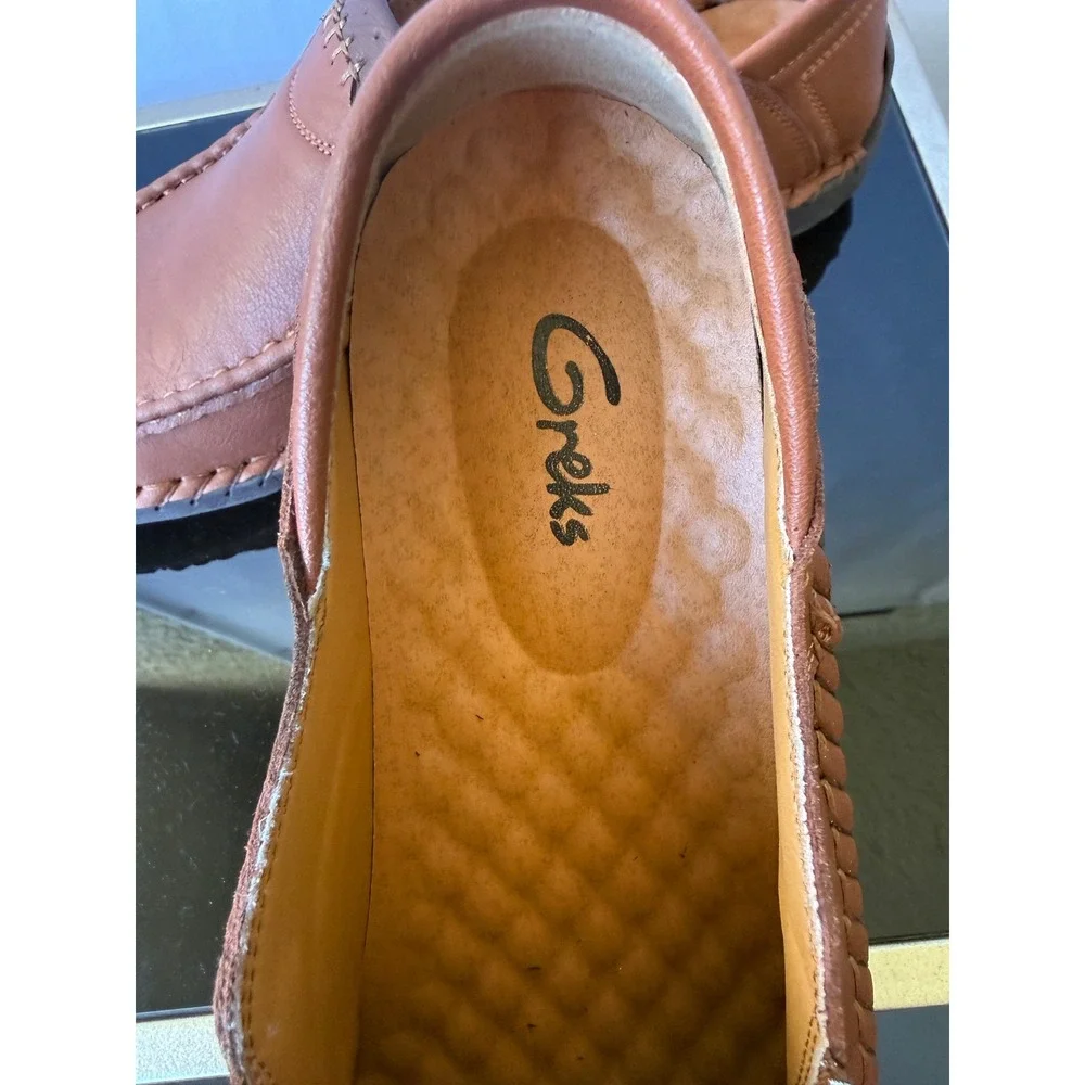 Greks‎ Mens Leather Slip On Loafers Tan Brown Driving Shoes Size 45 EU 11.5 US